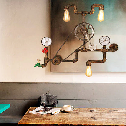 Industrial Iron Plumbing Gear 3-Light Wall Sconce Lamp
