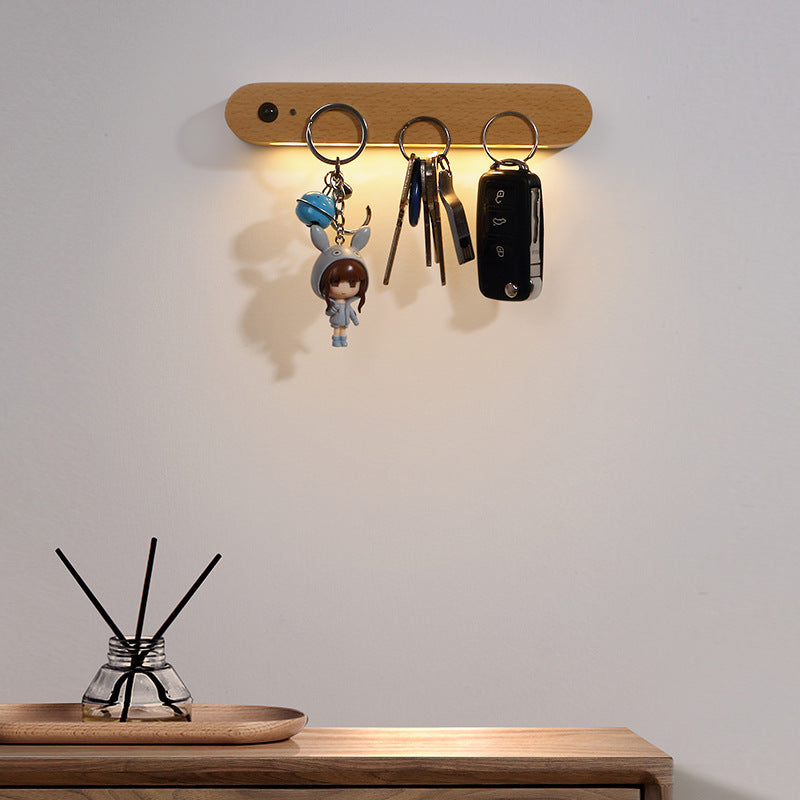 Wood LED USB Human Sensor Night Light Wall Sconce Lamp
