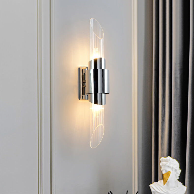 Stainless Steel Glass Column 2-Light Wall Sconce Lamp