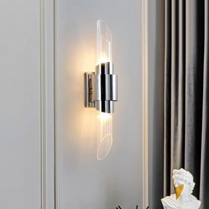 Stainless Steel Glass Column 2-Light Wall Sconce Lamp