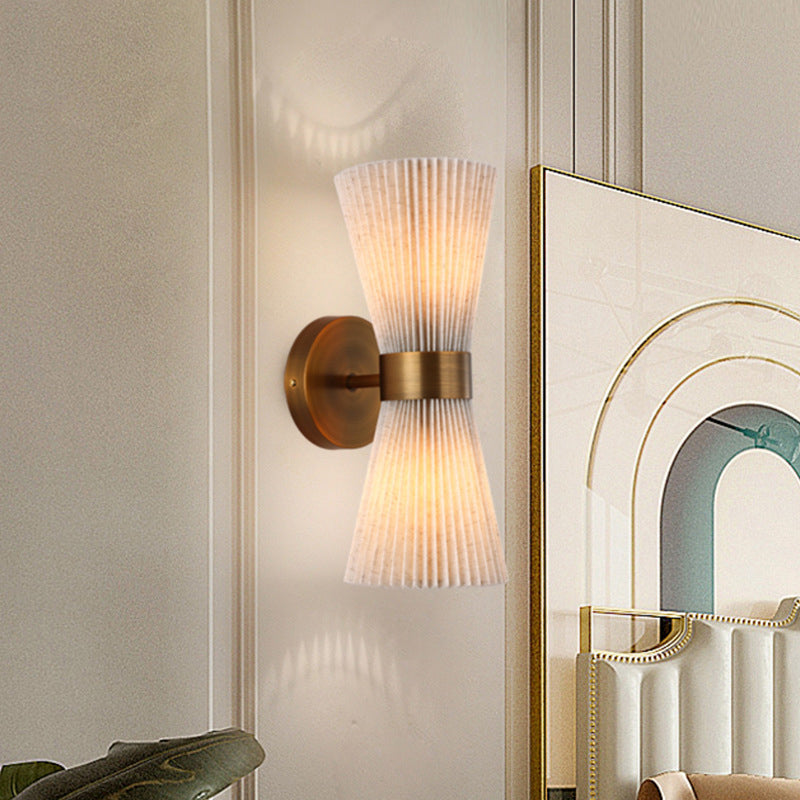 Minimalist Column Fabric Copper 2-Light Wall Sconce Lamp