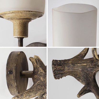 Antler Resin Glass Cylinder 1-Light Wall Sconce Lamp