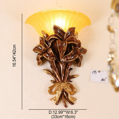 Round Glass Resin Bouquet Lamp Arm 1-Light Wall Sconce Lamp
