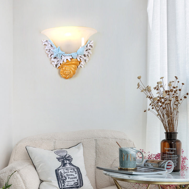 Resin Trumpet Glass Shade 1-Light Wall Sconce Lamp