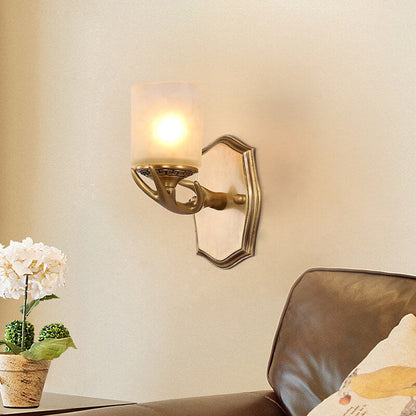 European Antler Brass Glass 1-Light Wall Sconce Lamp