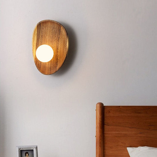 Japanese Oval Plate Wood Glass LED Wall Sconce Lamp