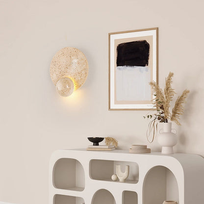 Japanese Round Yellow Travertine LED Wall Sconce Lamp