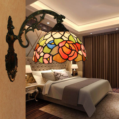 Tiffany Floral Hardware Glass Dome 1-Light Wall Sconce Lamp