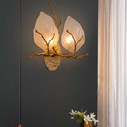 Copper Glass Leave Branch 1/2 Light Wall Sconce Lamp