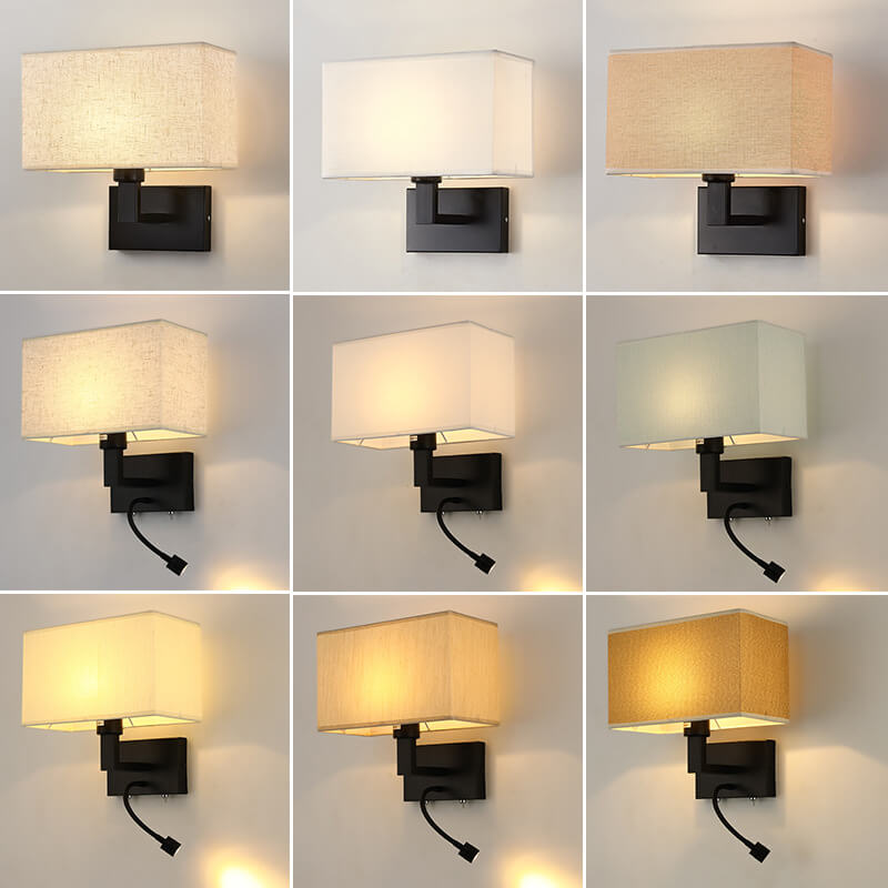 Solid Rectangular Iron Fabric 2-Light Wall Sconce Lamp