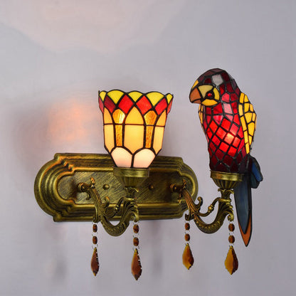 Tiffany Glass Crystal String 2-Light Wall Sconce Lamp