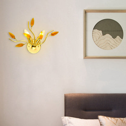 Nordic Iron Glass Leaf Branch 2-Light Wall Sconce Lamp