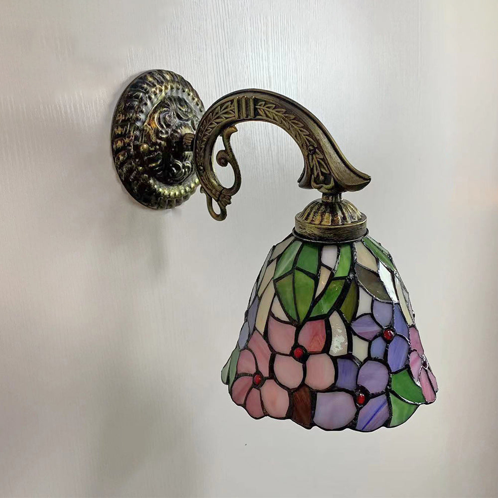 Tiffany Zinc Alloy Stained Glass 1-Light Wall Sconce Lamp