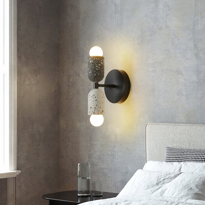 Japanese Stone Shaped Iron Cement 2-Light Wall Sconce Lamp