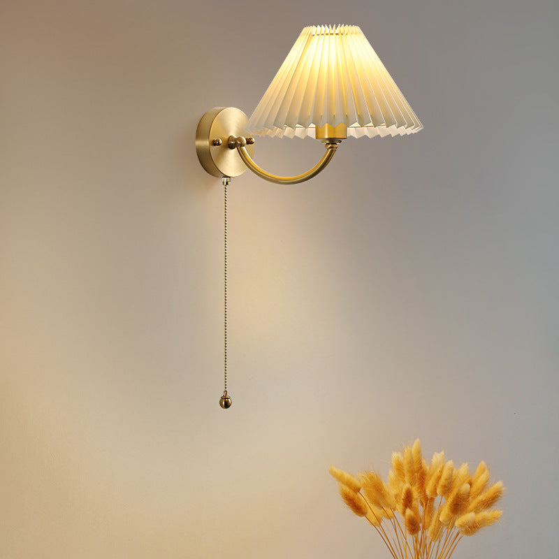 European Pleated Copper Fabric 1-Light Wall Sconce Lamp