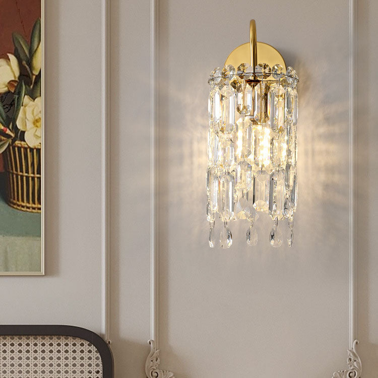 Gold Dazzling Prismatic Crystal 1-Light Wall Sconce Lamp
