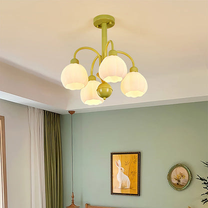 Minimalist Cream Pumpkin Metal Glass 4/6 Light Chandelier