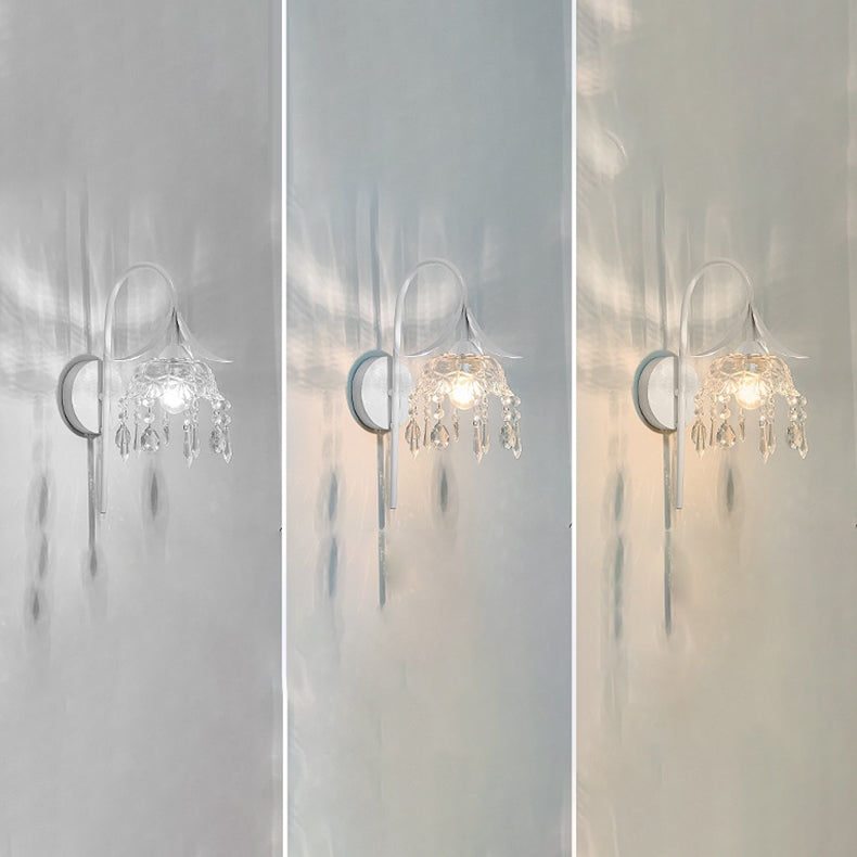 Iron Flower Glass Shade Crystal 1-Light Wall Sconce Lamp