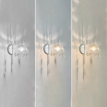 Iron Flower Glass Shade Crystal 1-Light Wall Sconce Lamp