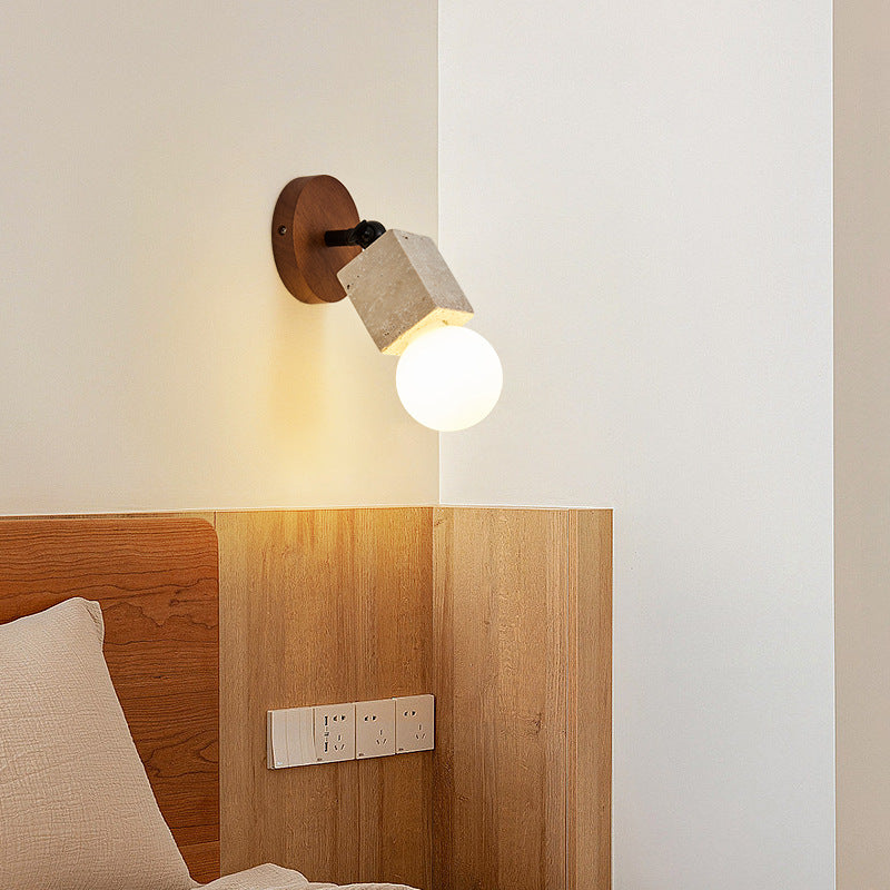 Japanese Square Yellow Travertine 1-Light Wall Sconce Lamp