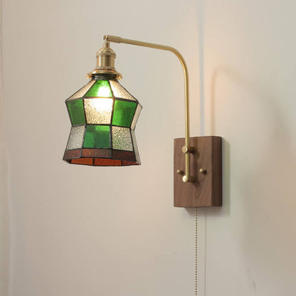 Green Mosaic Glass Cone Brass 1-Light Wall Sconce Lamp
