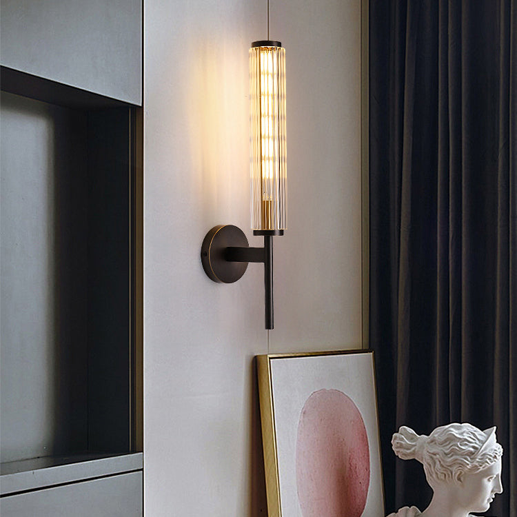 Modern Luxury Brass Glass Cylinder 1-Light Wall Sconce Lamp