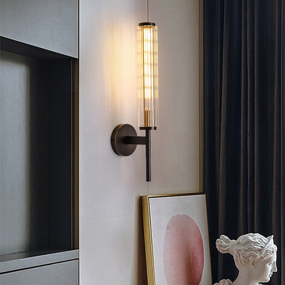 Modern Luxury Brass Glass Cylinder 1-Light Wall Sconce Lamp