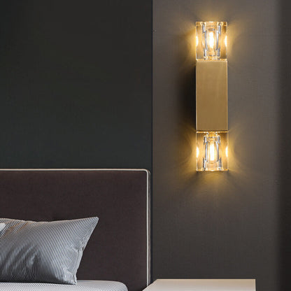 Light Glass Square Column Brass 2-Light Wall Sconce Lamp
