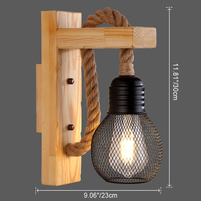 Traditional Wooden Beam Iron Cage 1-Light Wall Sconce Lamp