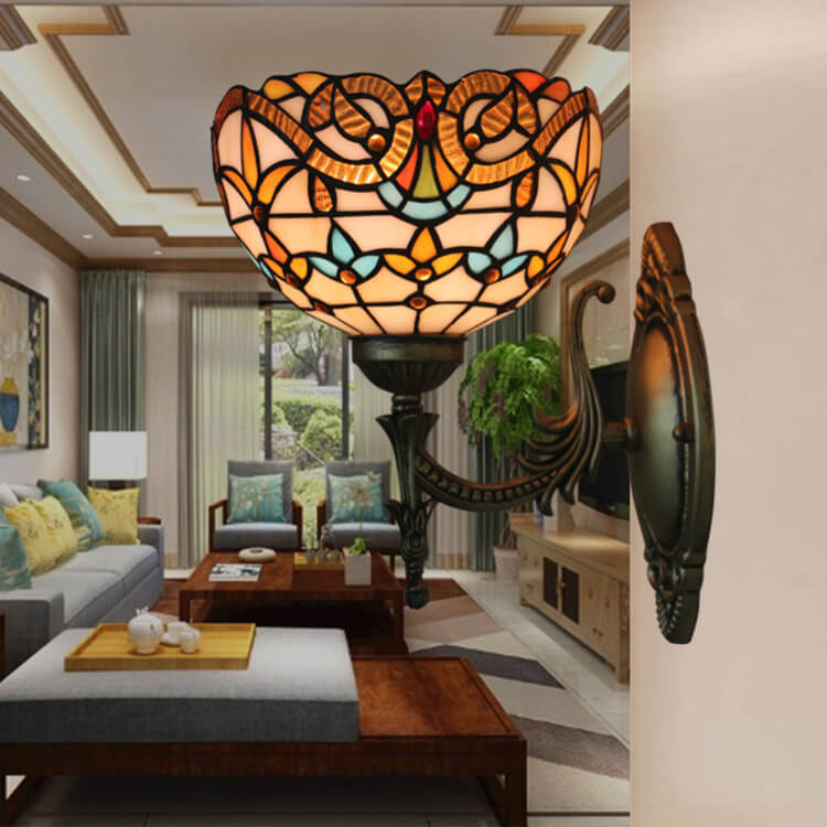 Tiffany Flora Stained Glass 1-Light Wall Sconce Lamp