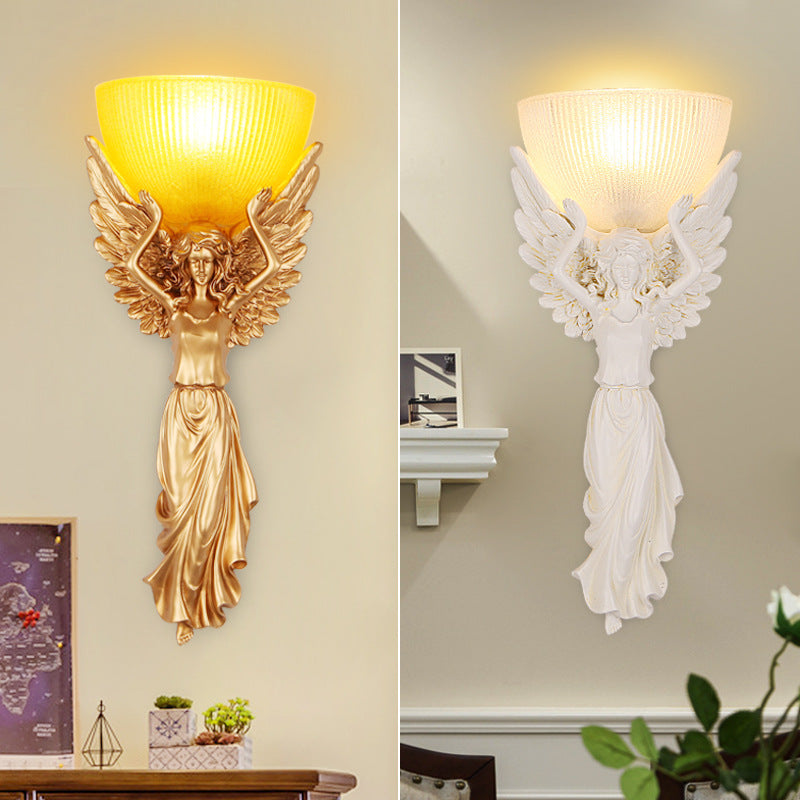 European Resin Glass Angel Statue 1-Light Wall Sconce Lamp