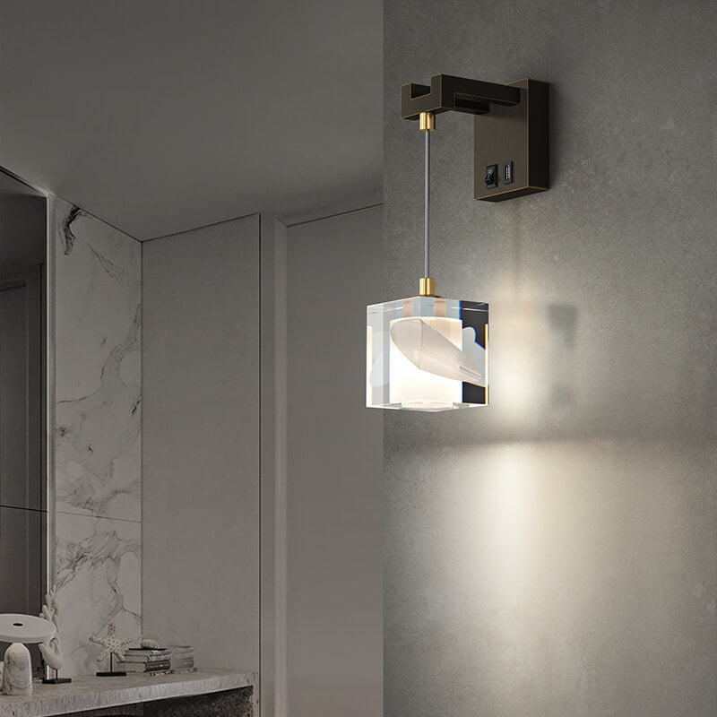 Luxury Cube H65 Brass Acrylic 1-Light Wall Sconce Lamp