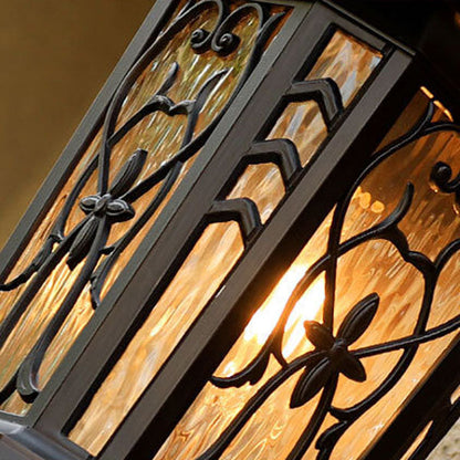 Outdoor Carved Cage Aluminum Glass 1-Light Wall Sconce Lamp