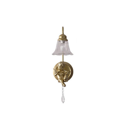 Traditional Glass Iron Cone Angel 1-Light Wall Sconce Lamp