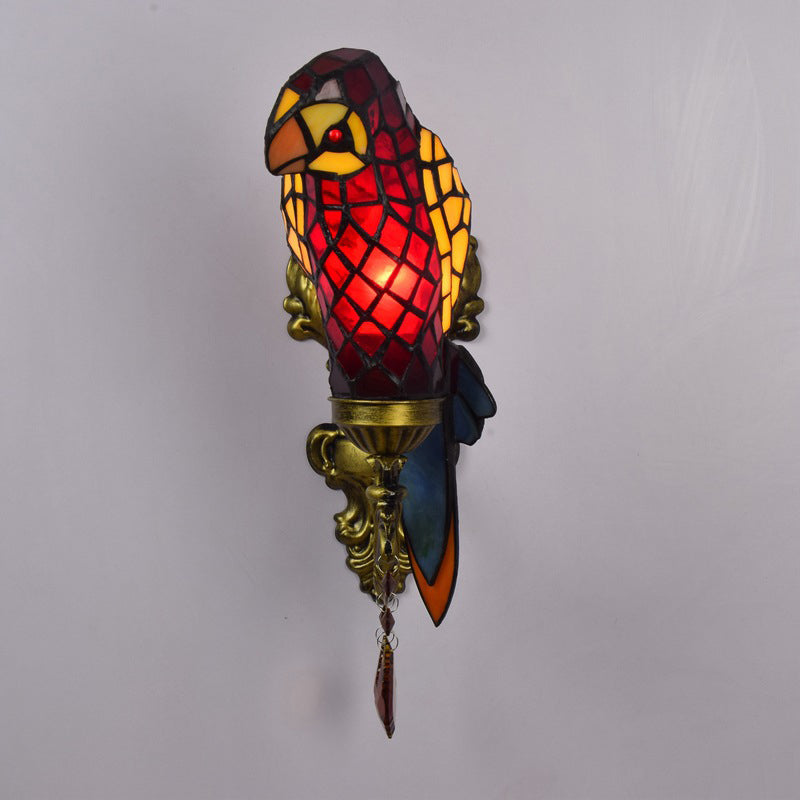 Tiffany Glass Parrot Crystal 1-Light Wall Sconce Lamp
