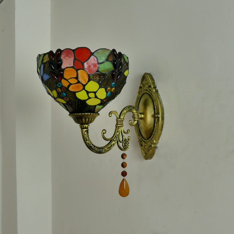 Tiffany Iron Stained Glass 1-Light Wall Sconce Lamp