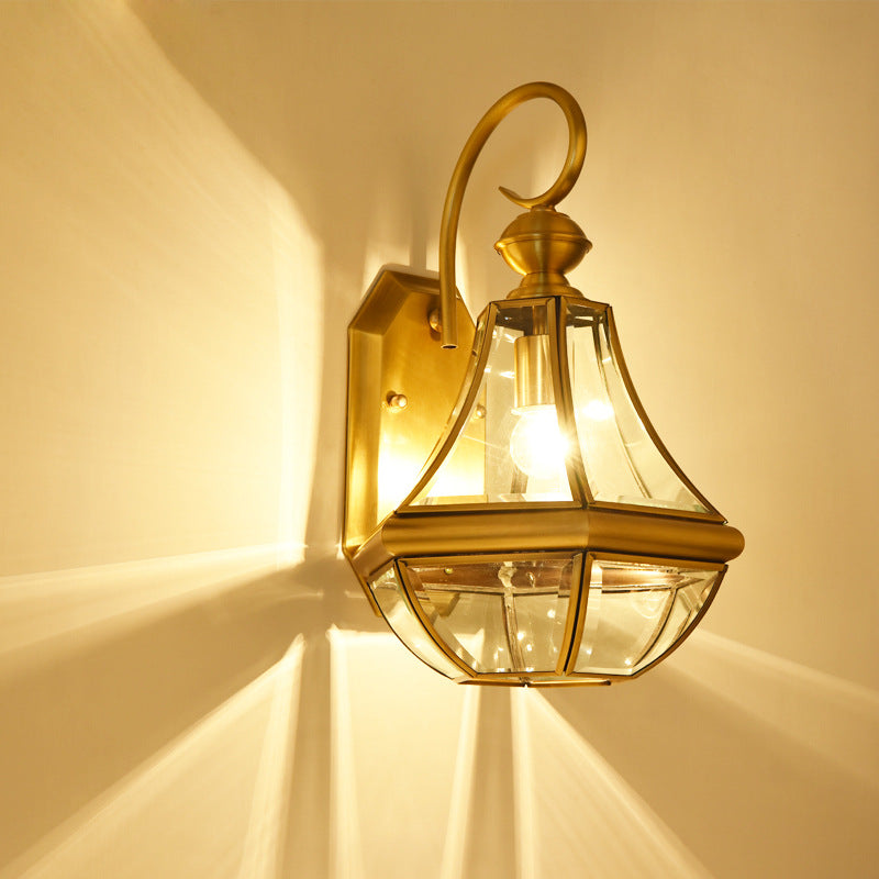 Hexagonal Glass Waterproof 1-Light Outdoor Wall Sconce Lamp