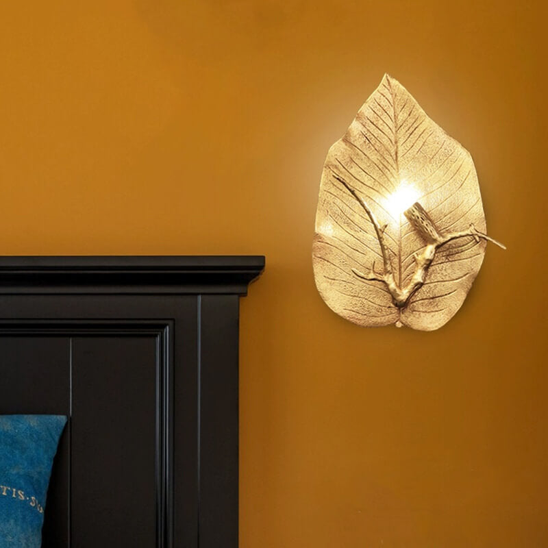 Retro Leaf Full Copper 1-Light Wall Sconce Lamp