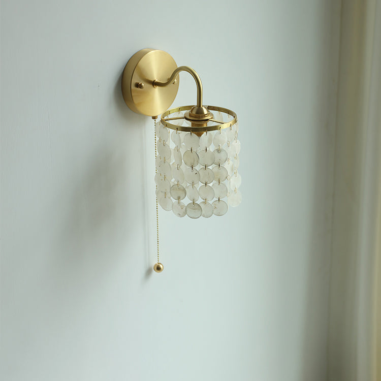 Round Shell Crystal Iron Frame 1-Light Wall Sconce Lamp