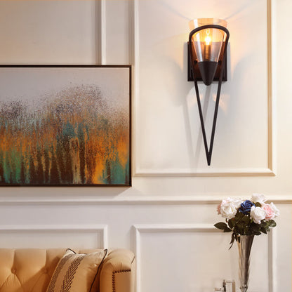 Industrial Cone Glass Iron 1-Light Wall Sconce Lamp