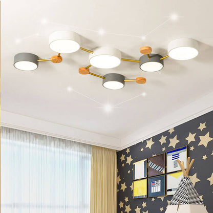 Scandinavian Solid Wood Iron LED Flush Mount Ceiling Light