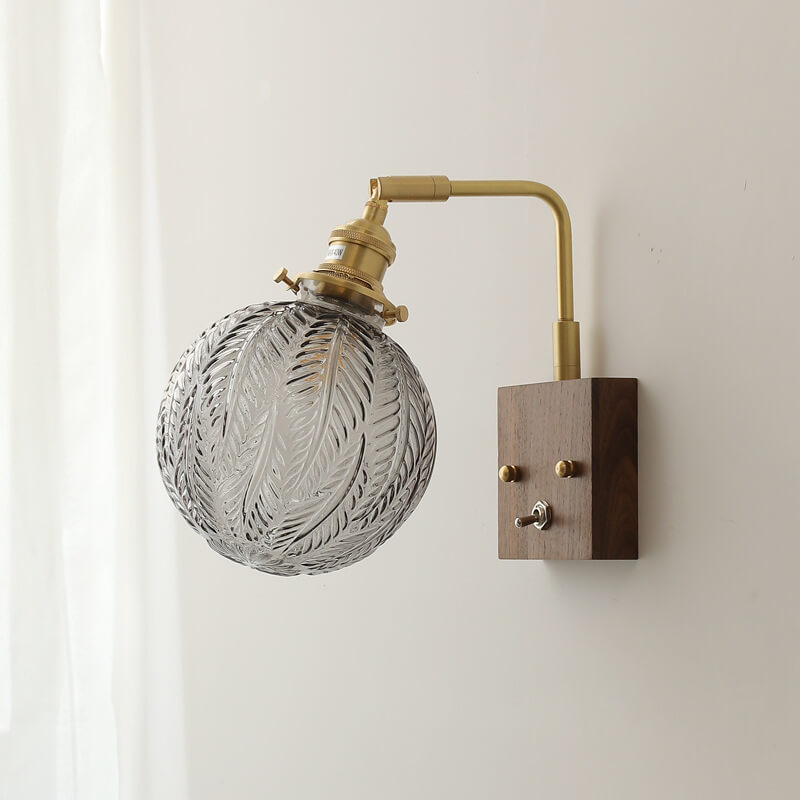 Japanese Round Ball Wood Brass 1-Light Wall Sconce Lamp