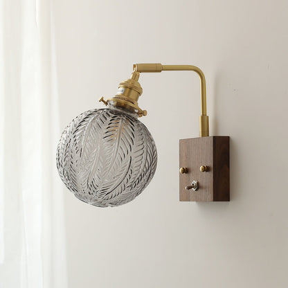 Japanese Round Ball Wood Brass 1-Light Wall Sconce Lamp
