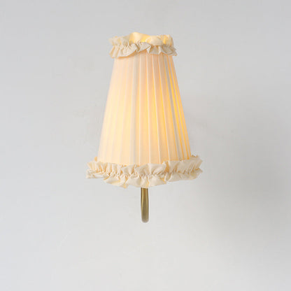Pastoral Pleated Fabric Lace Shade 1-Light Wall Sconce Lamp