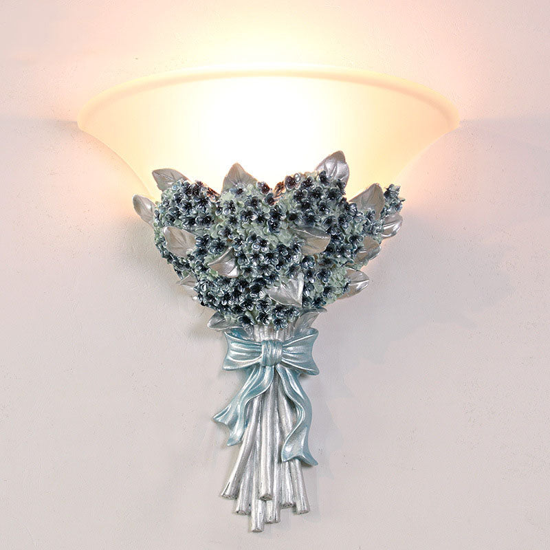 European Bouquet Shape Resin Glass 1-Light Wall Sconce Lamp