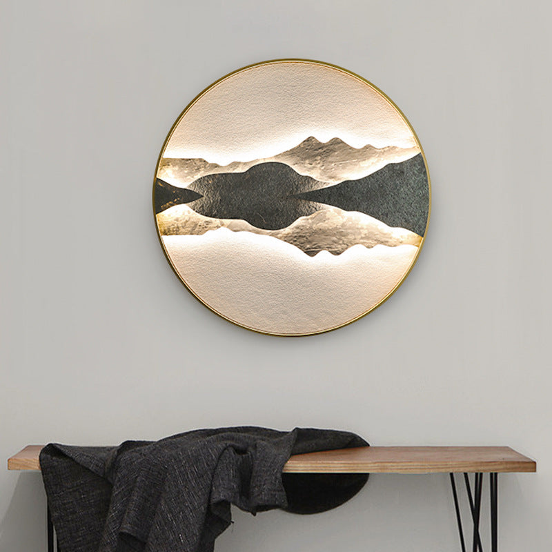 Chinese Round Disc Aluminum Plate Rock LED Wall Sconce Lamp