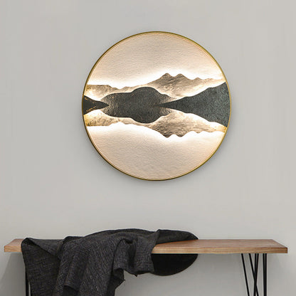 Chinese Round Disc Aluminum Plate Rock LED Wall Sconce Lamp
