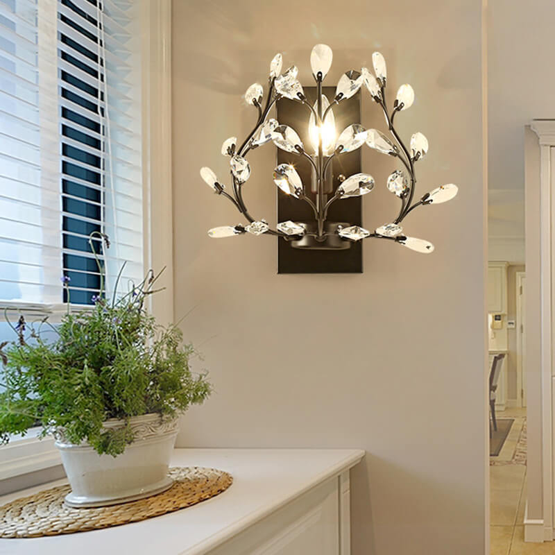 Creative Light Luxury Crystal Leaf 1-Light Wall Sconce Lamp