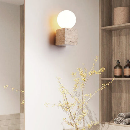 Round Ball Square Stone Glass 1-Light Wall Sconce Lamp