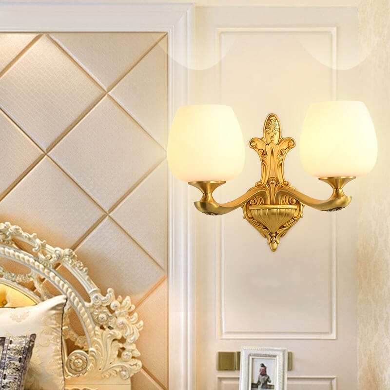Light Glass Gold-Finished Frame 1/2 Light Wall Sconce Lamp